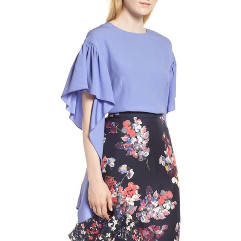 Lewit Periwinkle Flutter Sleeve Blouse